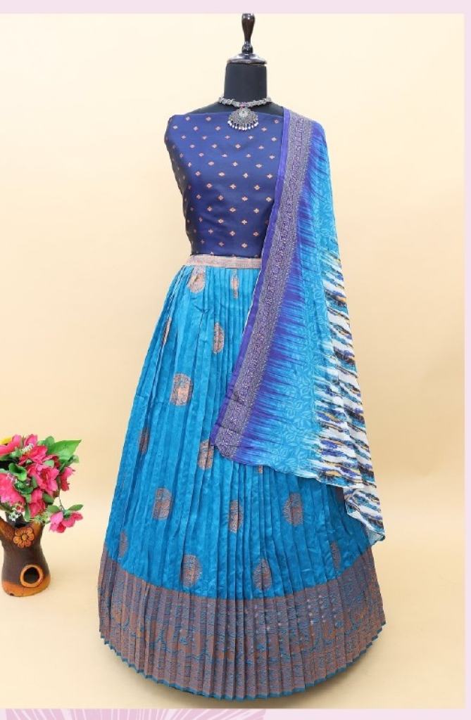 Firozi Banarasi silk Fancy Blue Half Saree lehenga Choli Traditional collection 