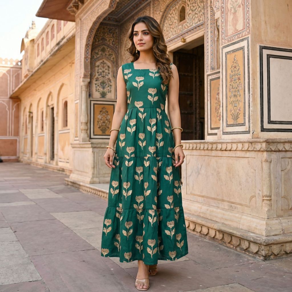 Floral 01 To 05 Printed Sleeveless Maxi kurti