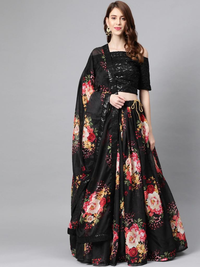 Floral Lehenga Online - Buy Floral Print Lehenga Choli with Crop Top