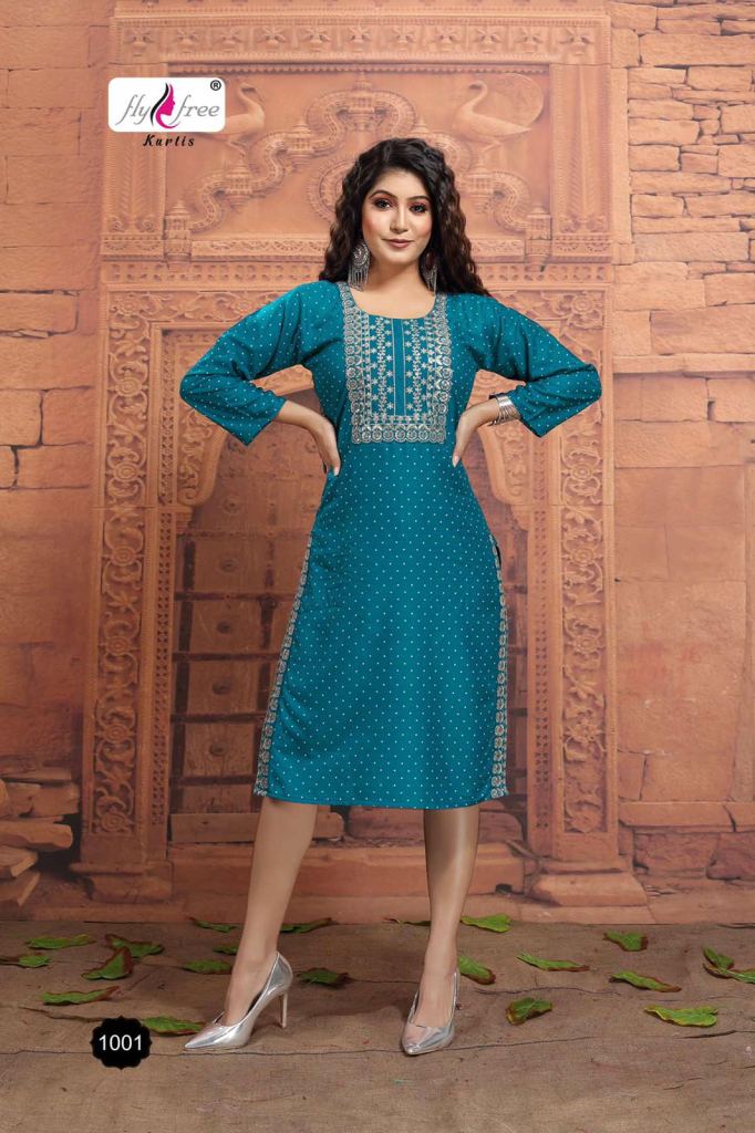 Fly Free Muskan Beautiful Rayon Embroidery Kurtis Catalog