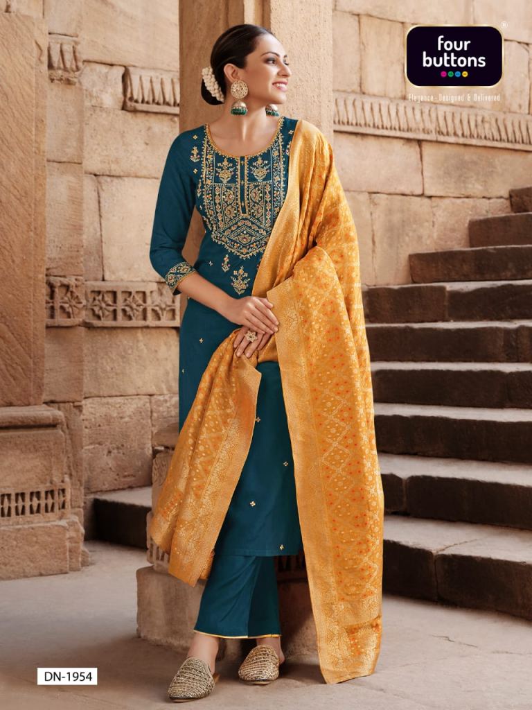 Four Buttons Bandhej Viscose Embroidery Wear Ready Made Collection