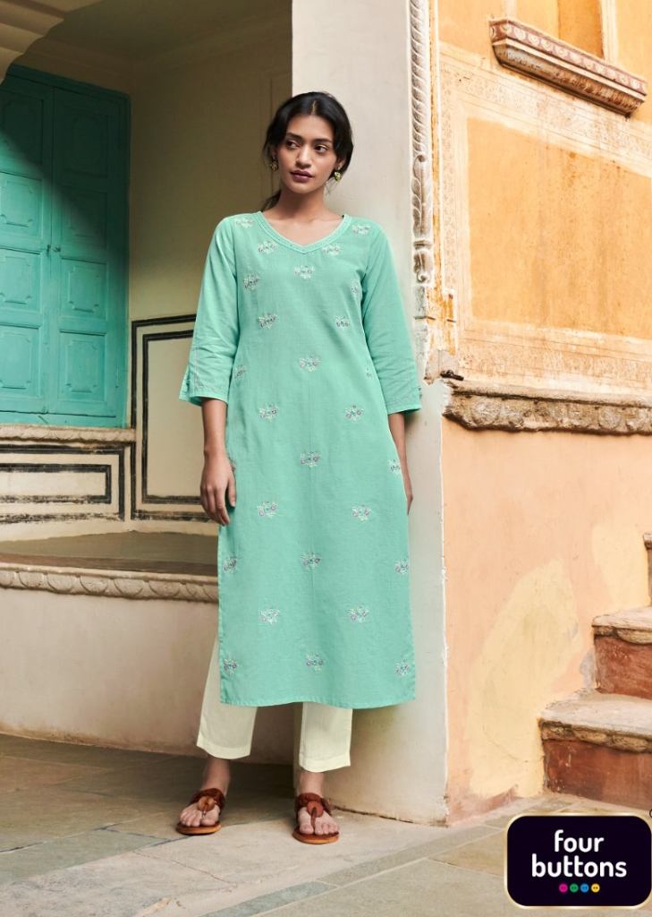 Four Buttons Colors 15 Cotton Linen Designer Kurti Collection