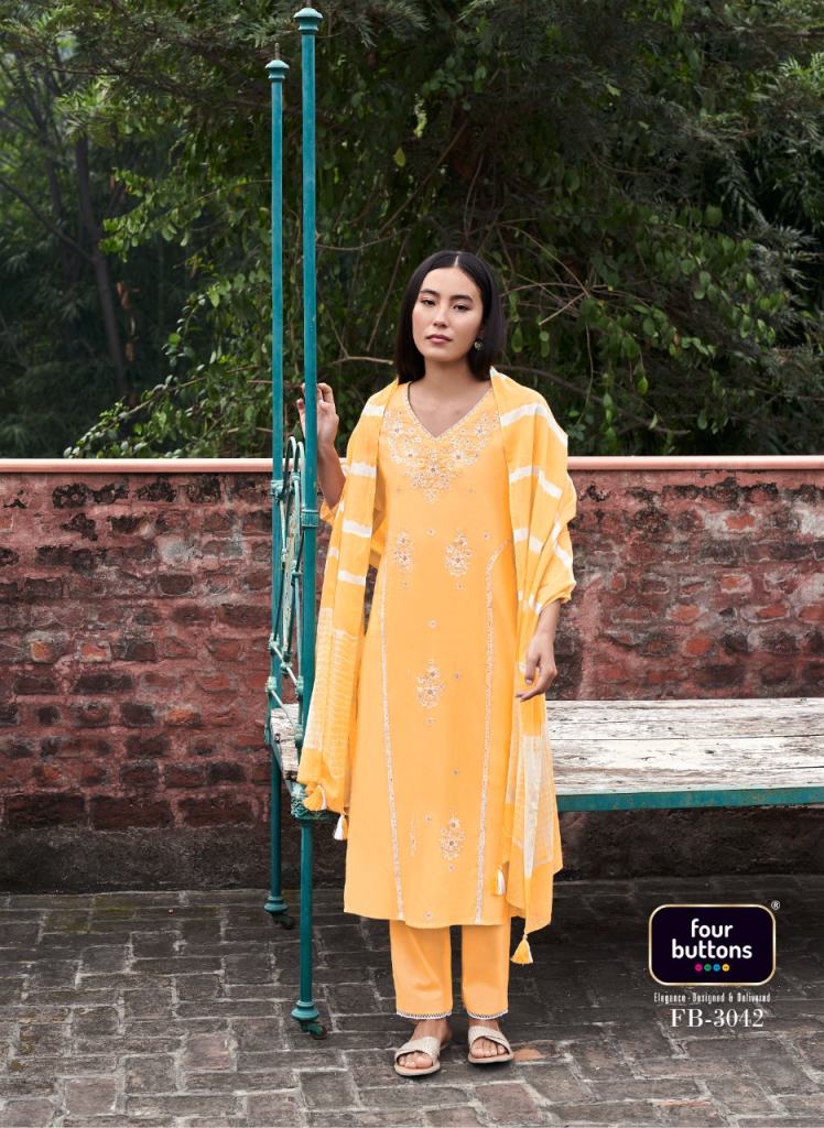 Four Buttons Fanaa Fancy Kurti With Bottom Dupatta Collection