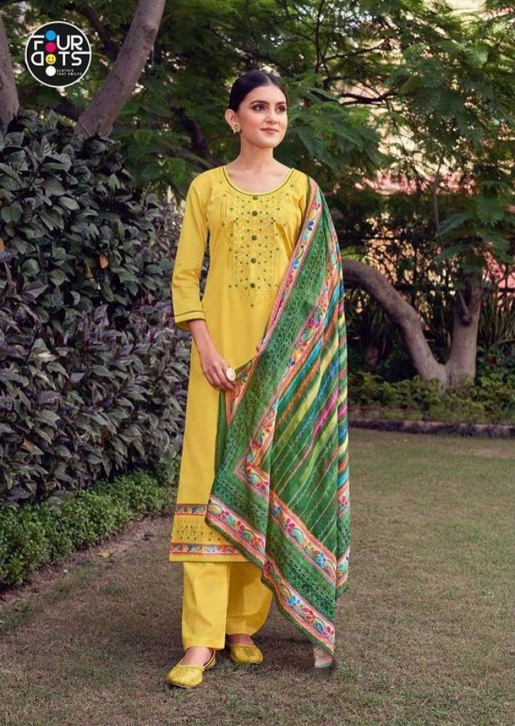 Four Dots Simran Vol 4 Jam Silk Cotton With Embroidery Work Dress Material Catalog 