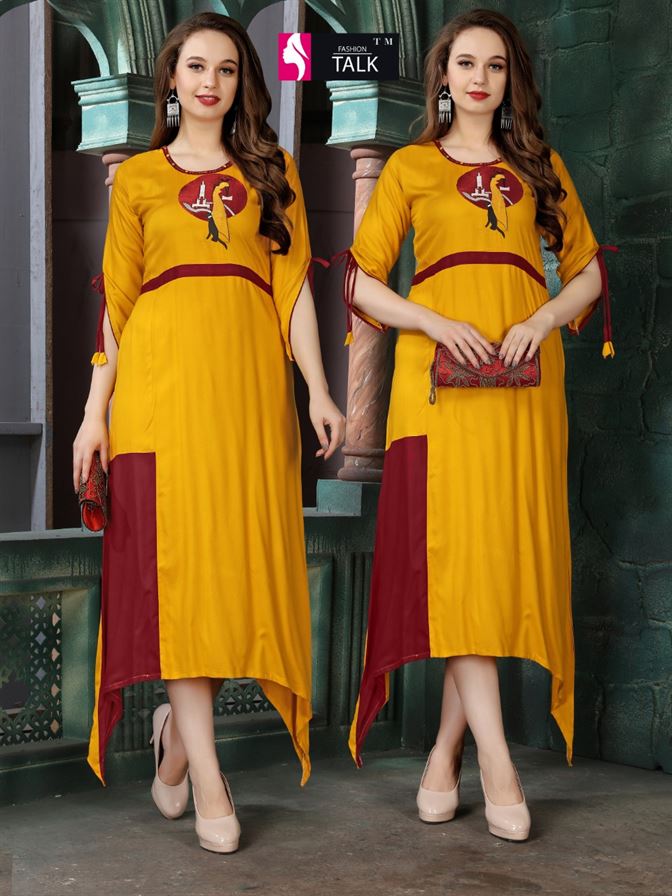 Blue Colour Rayon Kurti With Bandhej Print And Embroidery Work For Festive  Wear - KSM PRINTS - 4110660