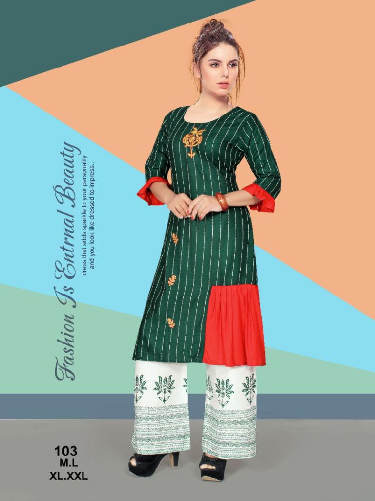 Festive Wear Fancy Fabric Digital Printed Kurti With Palazzo In White