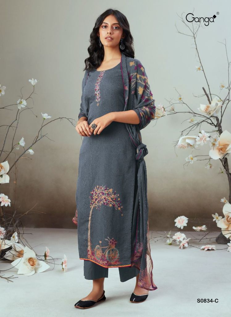 Ganga Alva s0834 Silk Jacquard Embroidery Designer Dress Material