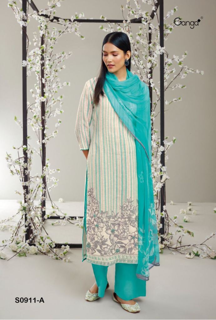 Ganga Eiza Premium cotton printed handwork Regular  Wear Dress Material 