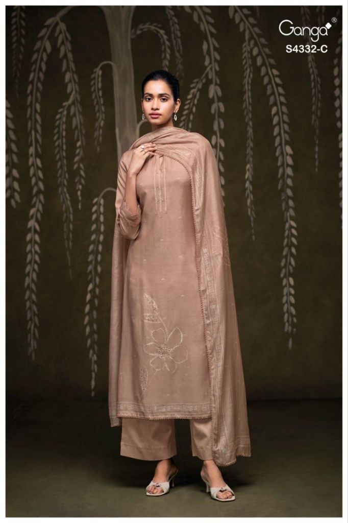 Ganga Ezrae 4332 Printed Embroidery Work Dress Material