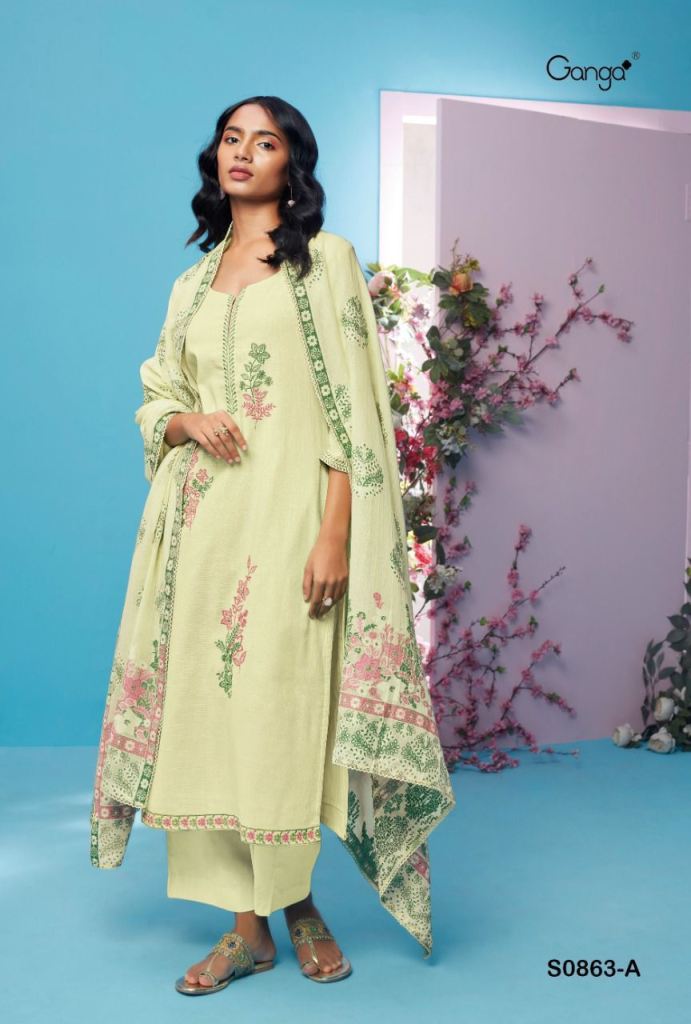 Ganga Neera Cotton linen Fancy Handwork Dress Material 