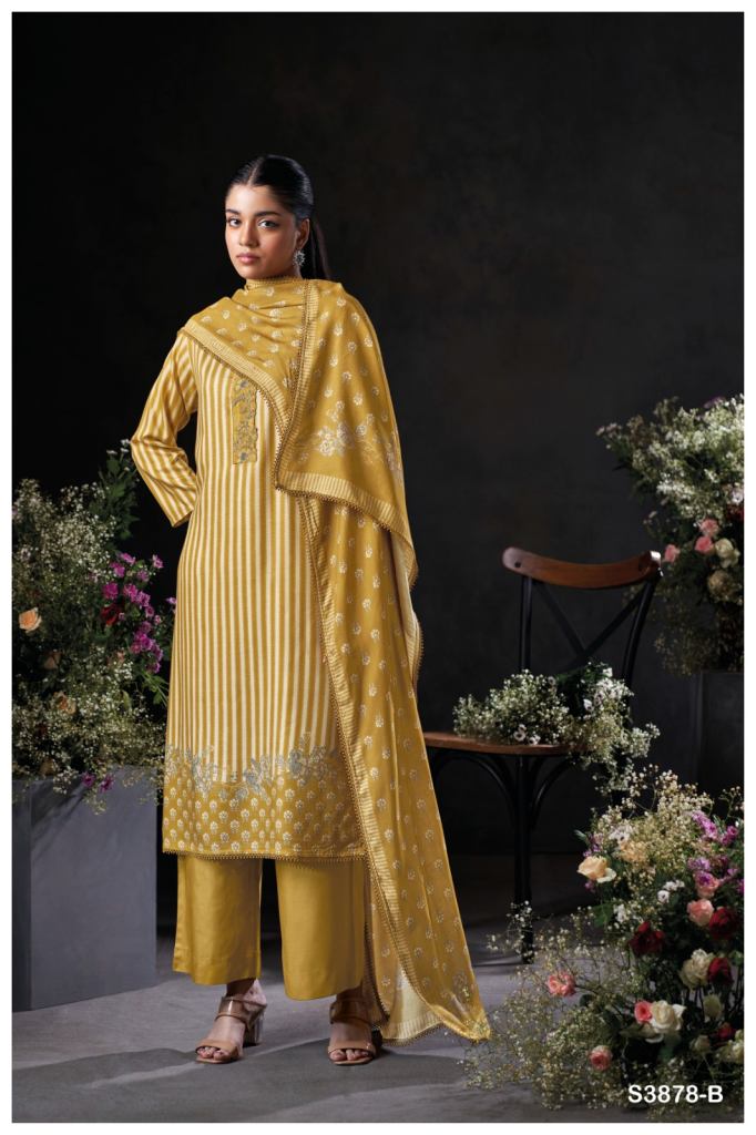 Ganga Nirelle 3878 Embroidery Kurti Pant And Dupatta