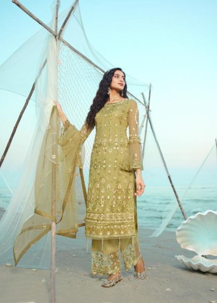 Glossy Qiana Net Embroidery Designer Fancy Salwar suits