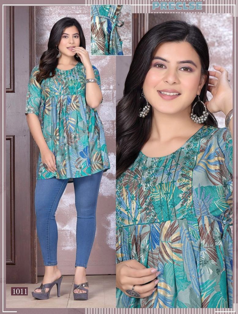 Golden Beauty Fly Rayon Foil Printed Tunic Tops