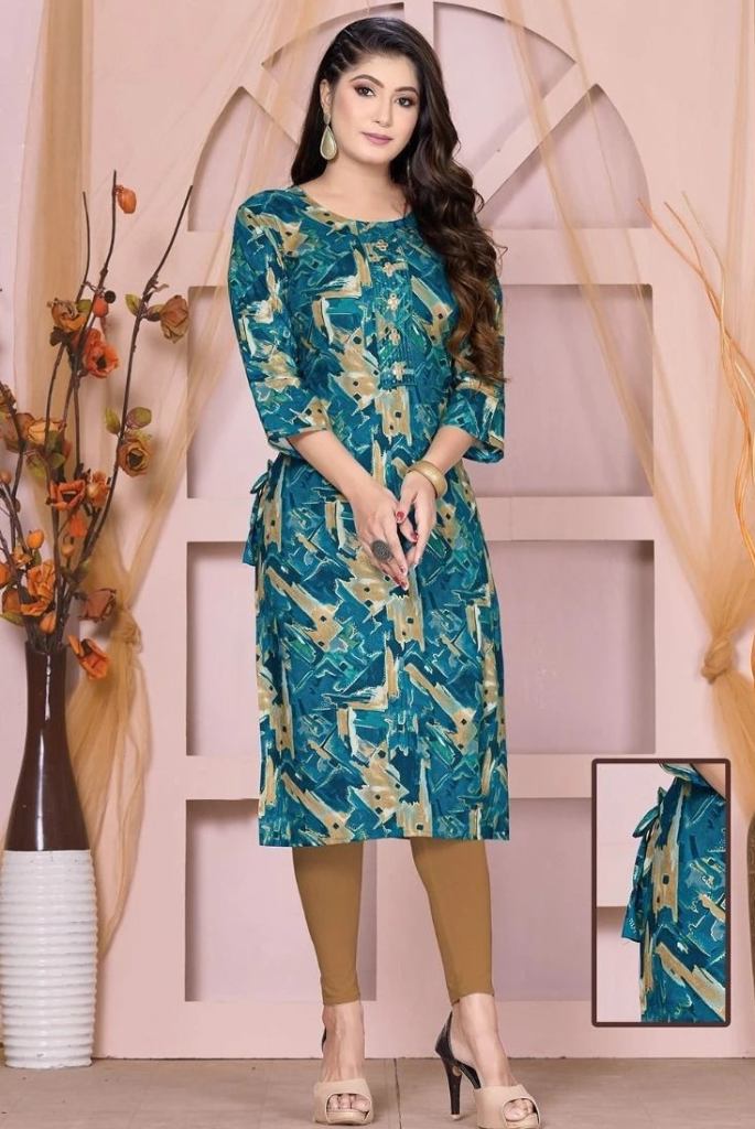 Golden Beauty Gorgeous Rayon Foil Printed Kurtis