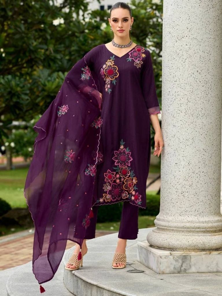 Gorgeous Indo Era 2454 Silk Embroidery Thread Work Ready Made Salwar Suit.