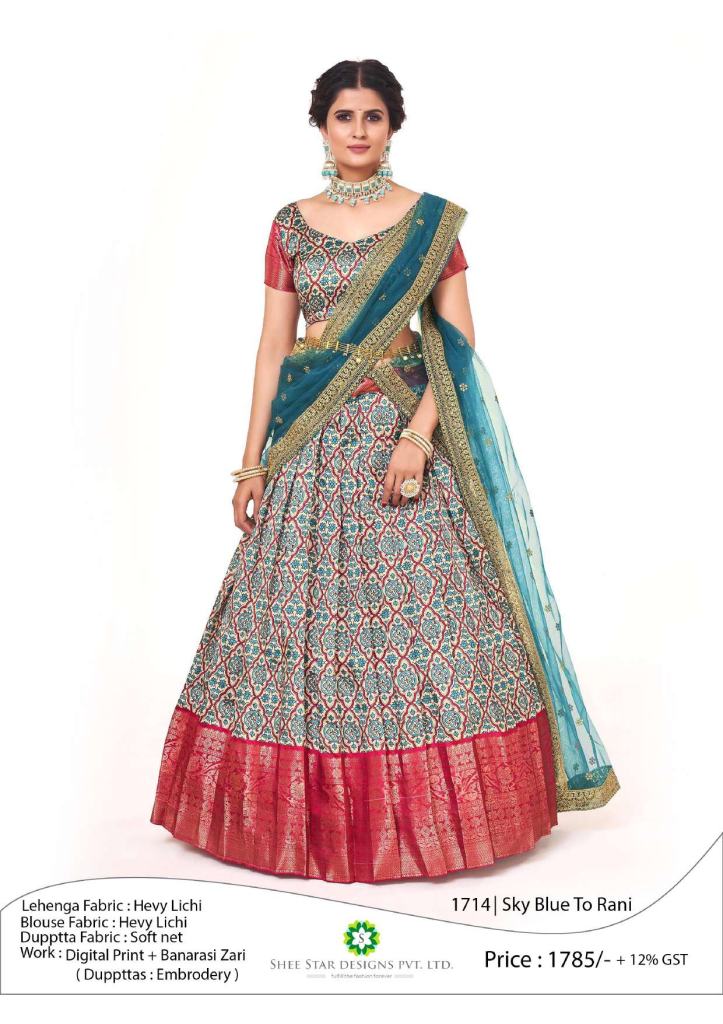 Graceful Transitions Sky Blue To Rani Pink Designer Half Sarees Lehenga Collection