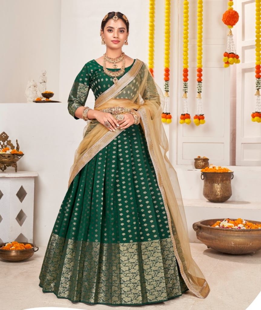 Rama  Chanderi Jacquard Silk Exclusive  Semi-Stitched Lehenga choli 