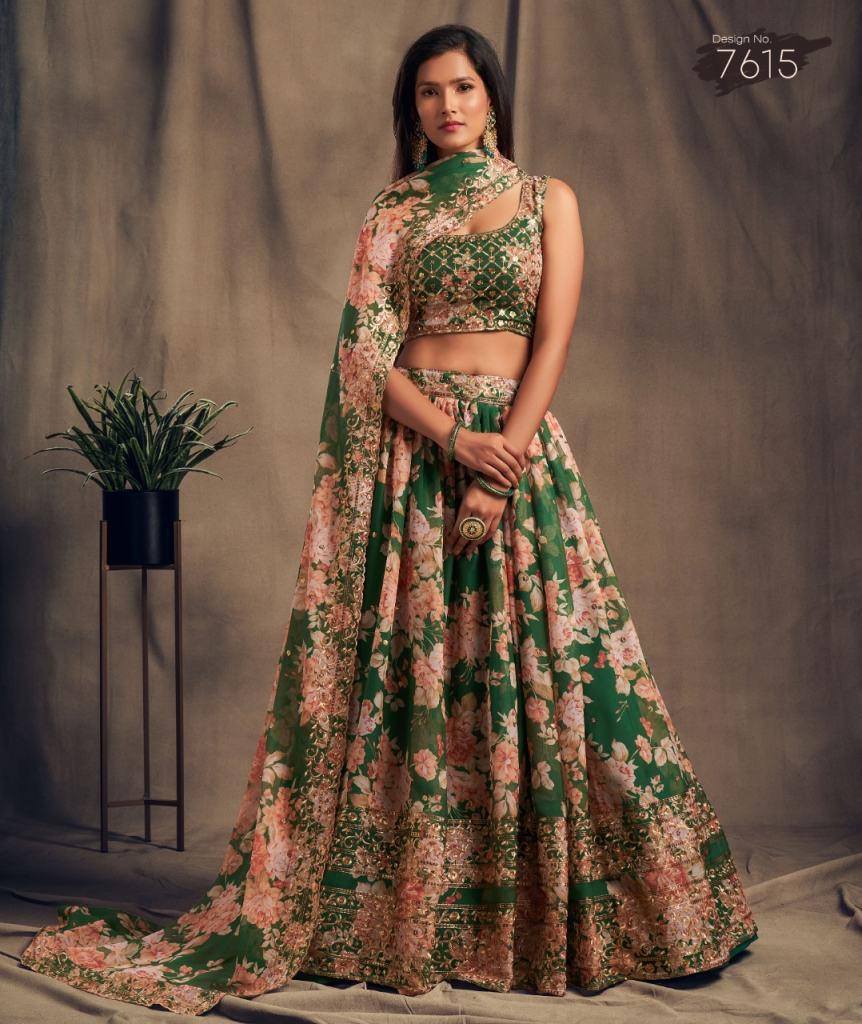 Green Organza Embroidered sequins zari work Designer Special Lehenga with Dupatta 