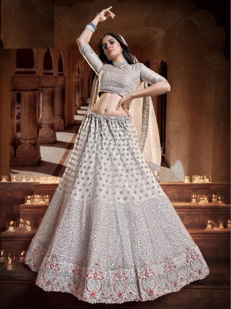 Grey 1123 Semi Stitched Lehenga choli with Dupatta Buy Wholesale Designer Lehenga collection 