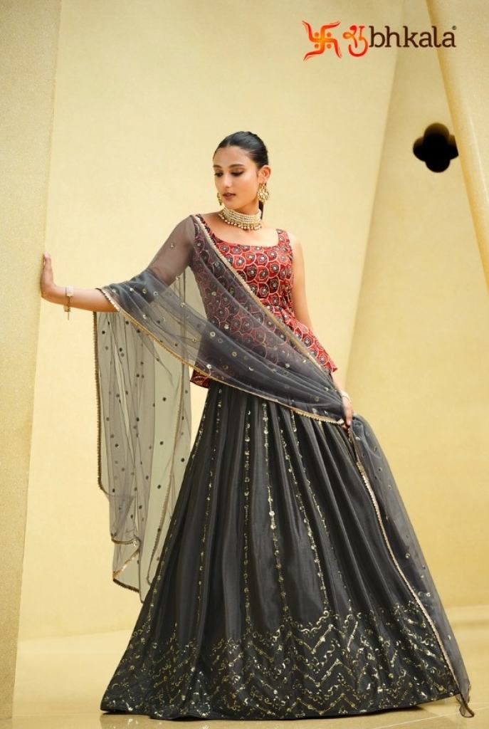 Grey Chinon silk  Crop-top Style Lehenga Collection