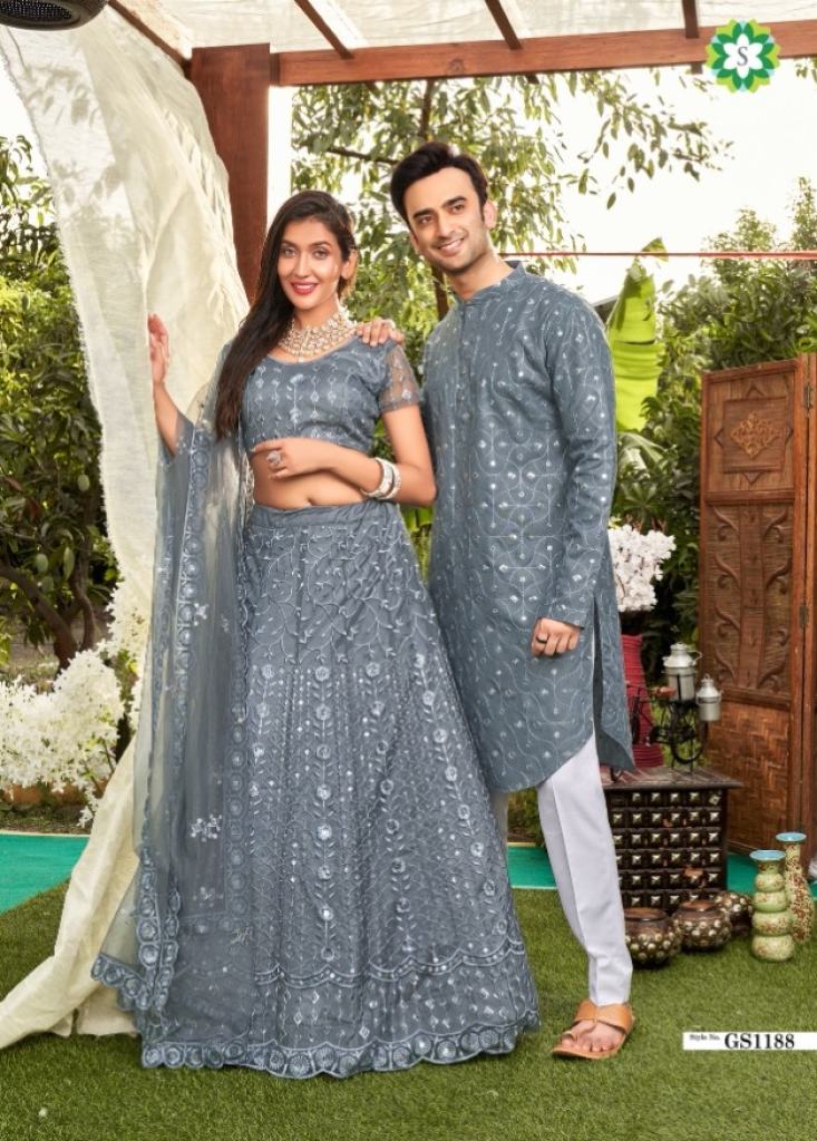 Grey colours  sequence work Lehenga Choli & Kurta Wedding Wear Couple Combo collection
