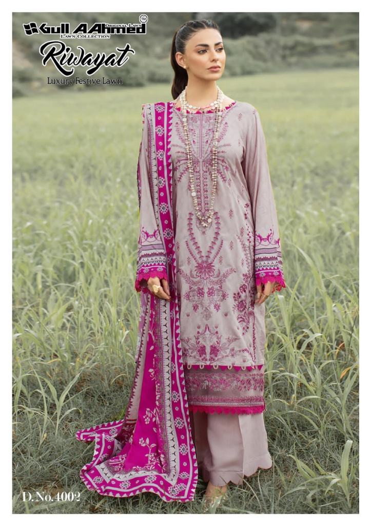 Gull A Ahmed Riwayat Vol 4 Pure lawn Cotton Printed Dress Materials