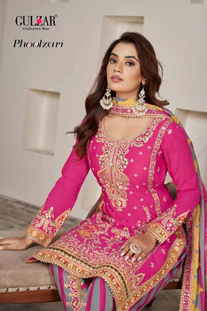 Gulzar Phoolzari Chinnon Mirror And Embroidery Work Salwar Suit 