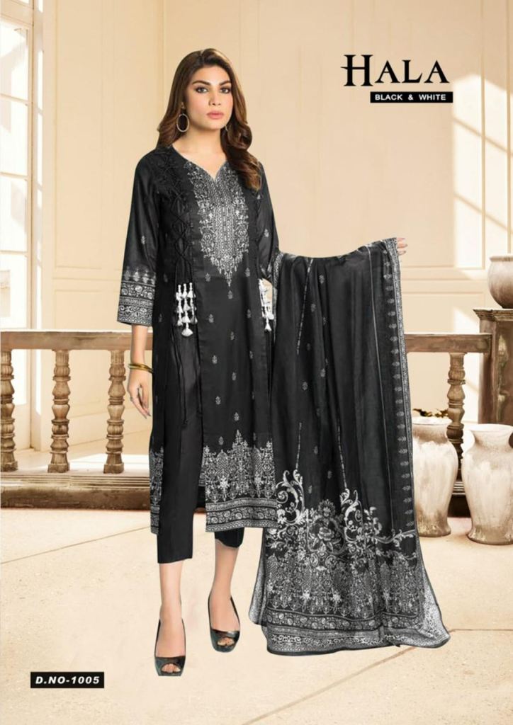 Hala vol 1 black & white Luxury printed cotton Dress material