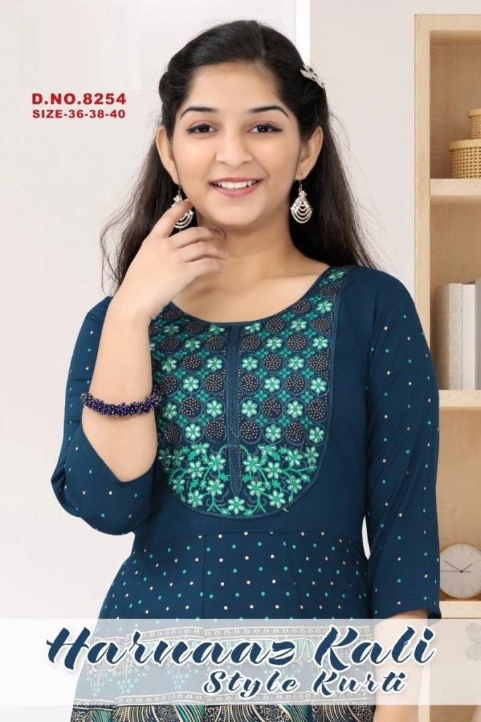 Harnaaz Kali 8254 Rayon Kali Printed Stylish Kurtis