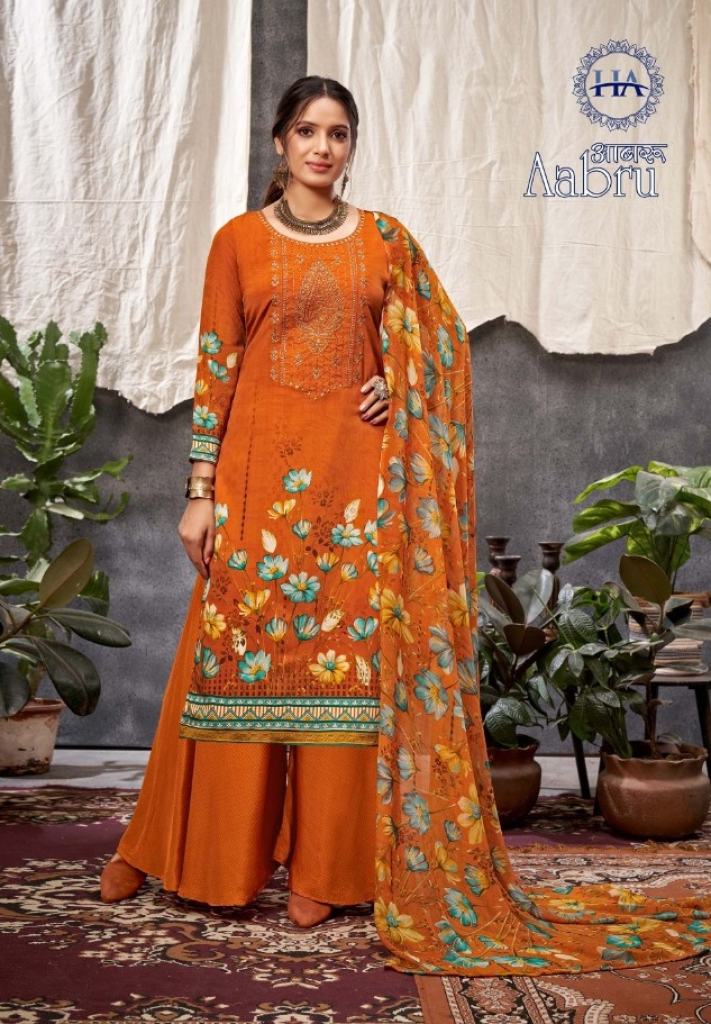 Harshit  Aabru  French Crep Printed Dress Material catalog 