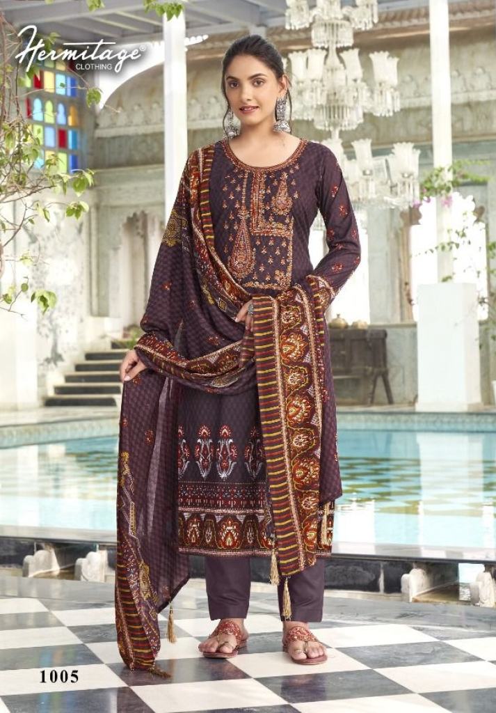 Hermitage Azal Cambric Cotton Embroidery print Designer Dress Material