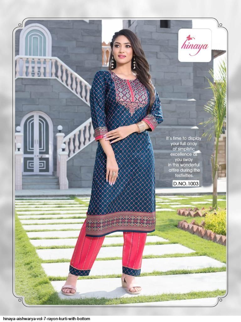  Hinaya Aishwarya vol 7 Rayon printed Designer Wear Kurti