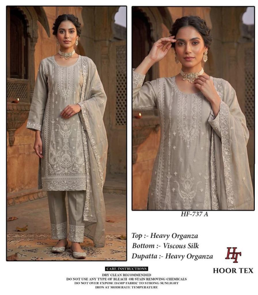 Hoor Tex 737 A-D Premium Heavy Organza Pakistani Suit Collection