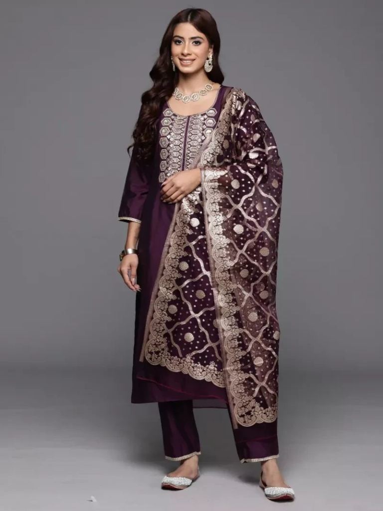INDO ERA 2409  Classy Look Silk Embroidery Kurti Pant With Dupatta Suit