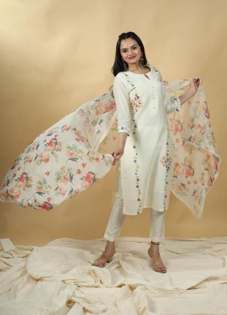 Indira 23172 Chanderi Silk Kurti With Bottom Dupatta