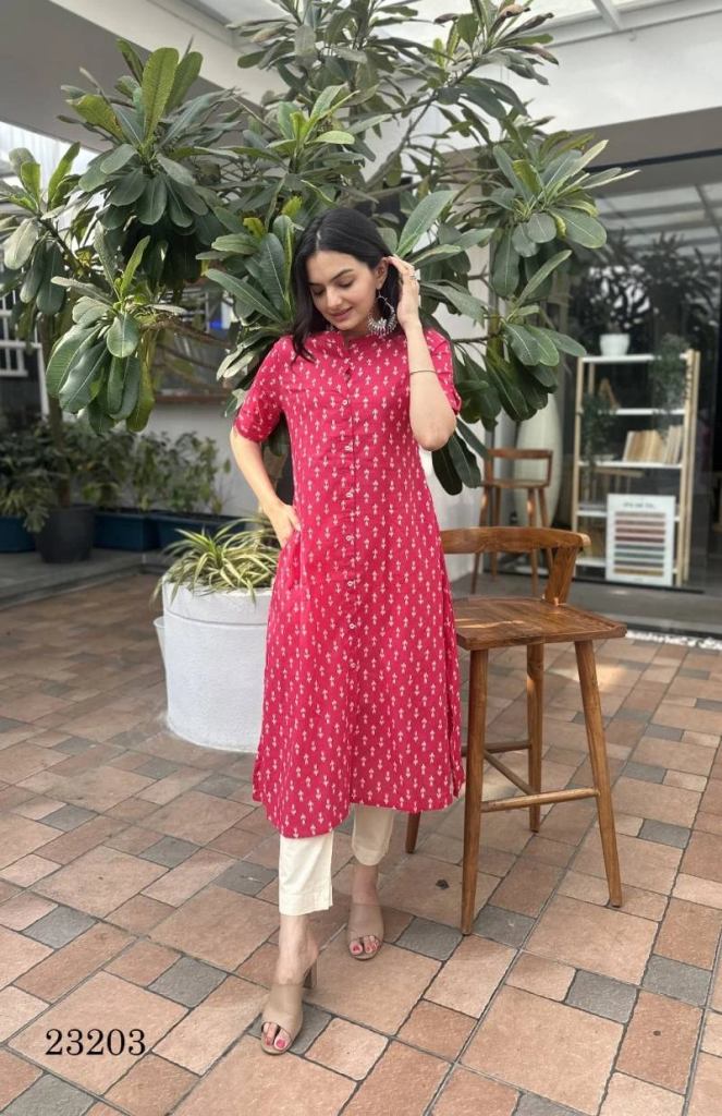 Women's Woven Design Cotton Selfie Kurta - Shagun Kurtis