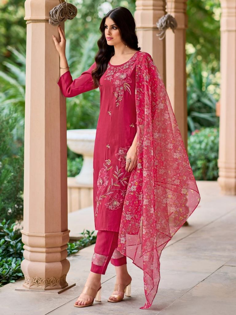 Buy Cotton Silk Thread Work Designer Kurti in Pink : 268904 -