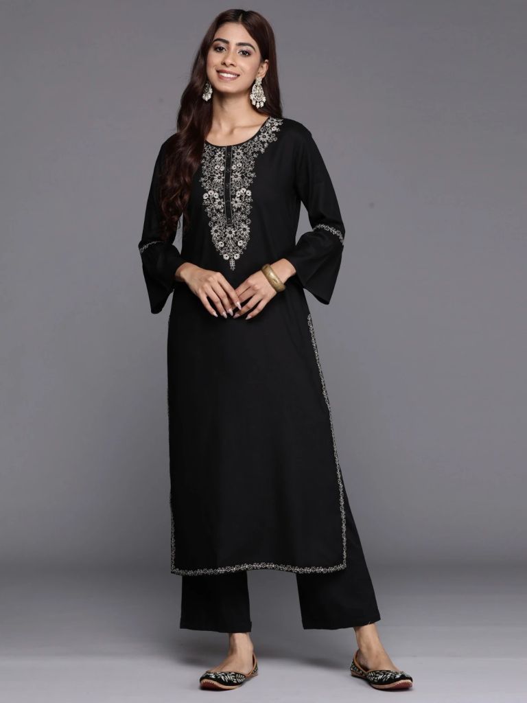 Black Color Party Wear Straight Long Kurti :: ANOKHI FASHION