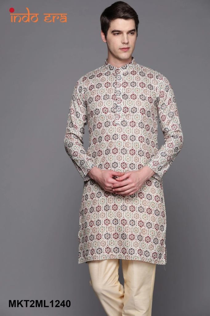 Indo Era 2400 Men Ethnic Motifs Printed Thread Work Kurta