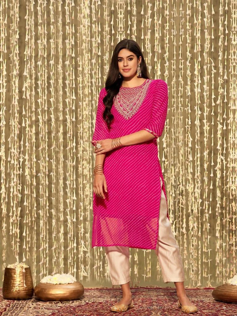 Indo Era 2429 Leheriya Gota Patti Georgette Kurta