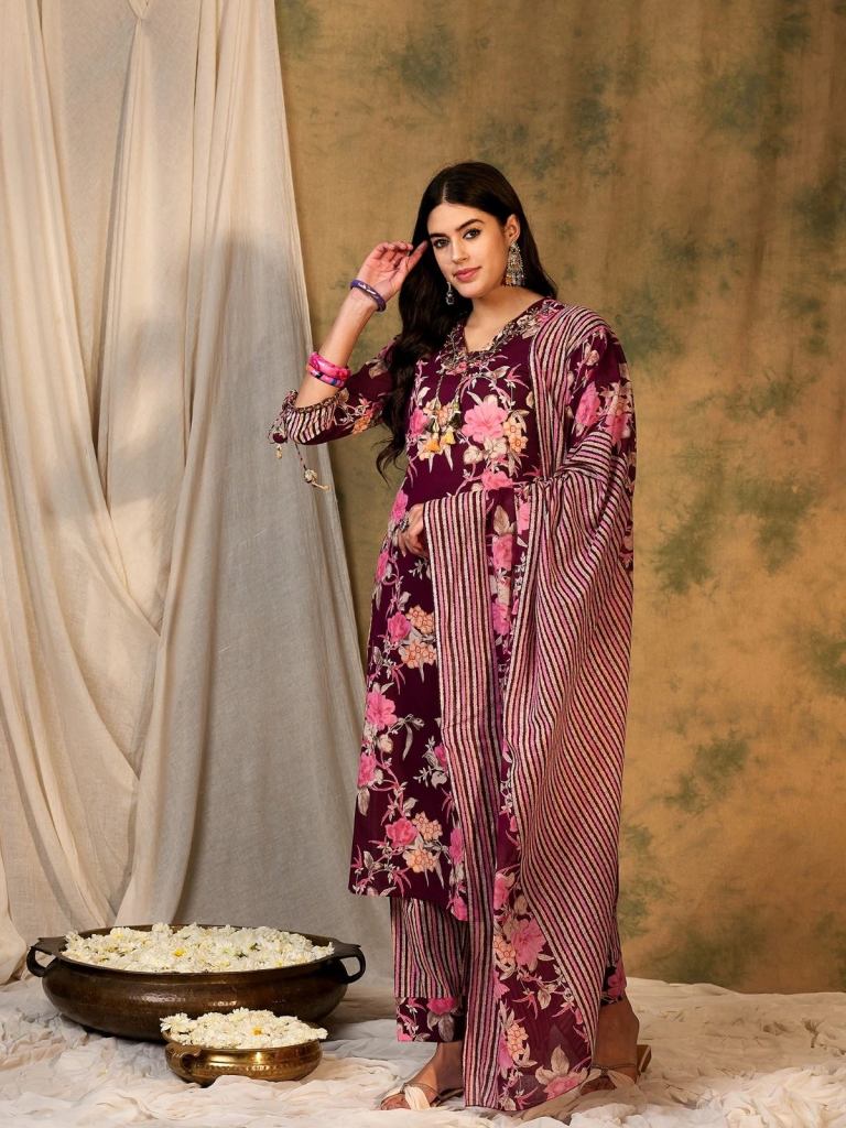 Indo Era 2441 Beautiful  Floral Cotton Printed Kurti  Pant With Dupatta Set