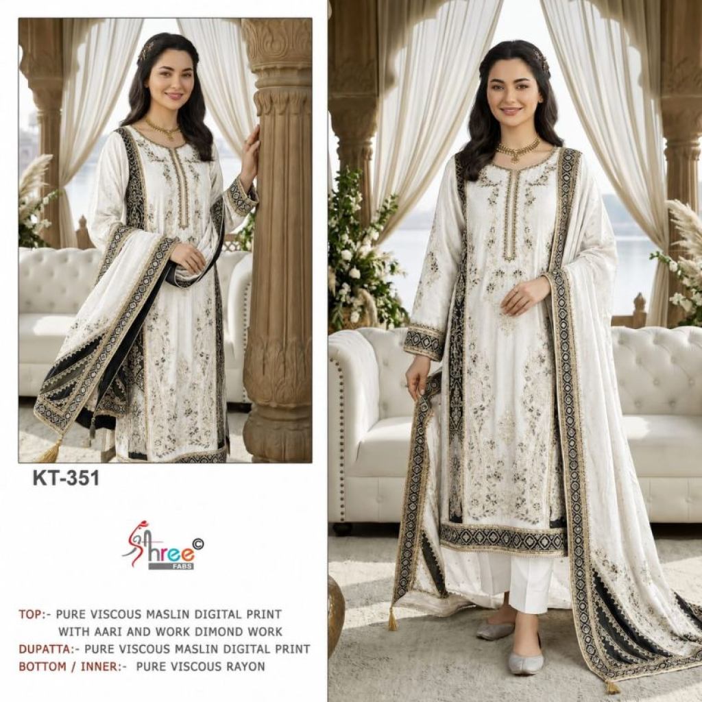 Ivory  kt 351 Eclipse Digital Muslin Suit
