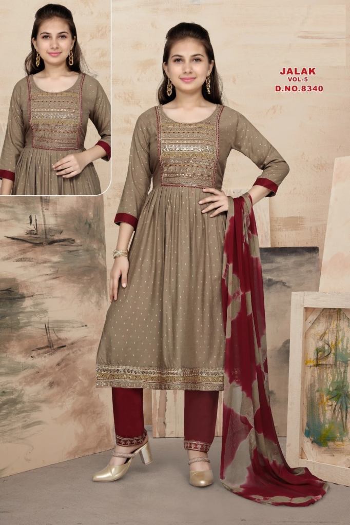 Jalak Vol 5 Rayon Printed Naira Cut Kurti Sets