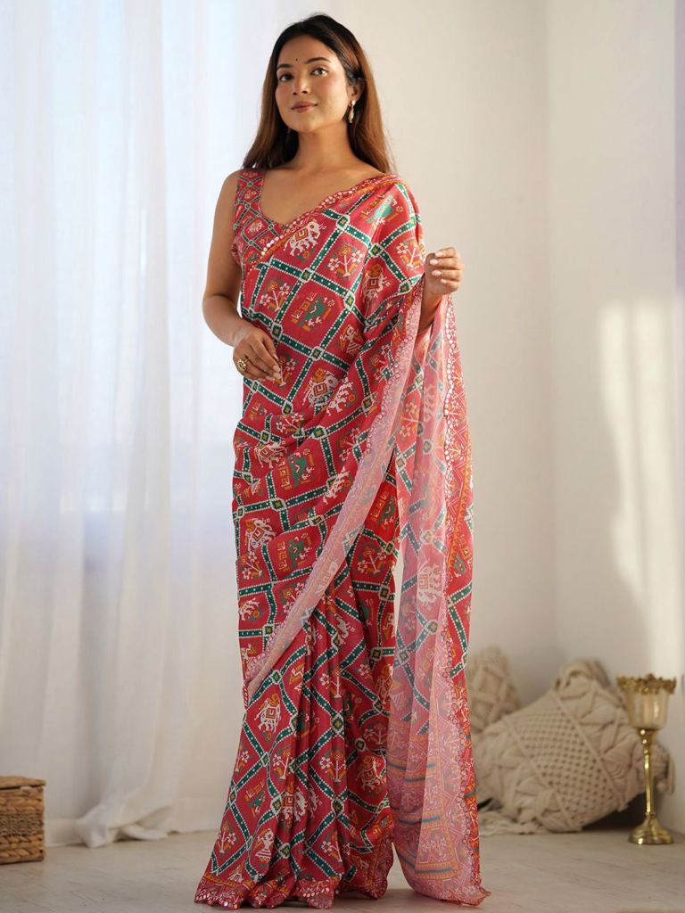 Jalpa Rich  georgette silk With Beautiful  multi Tone  color  Mirror Work saree