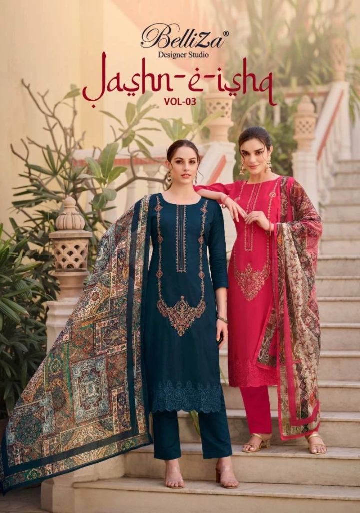 Jashn E Ishq Vol 3 Belliza Designer Studio Jaam Cotton Embroidered Dress Material 