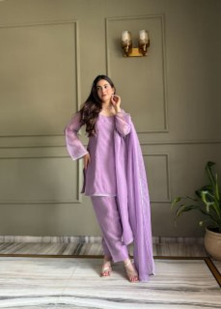 KB-297 LAVENDER PINK CRUNCHY SILK SALWAR SUIT