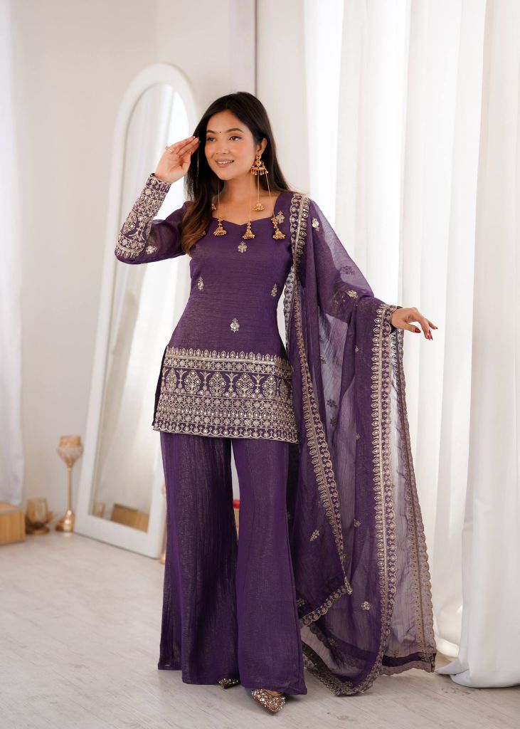 KB-300 CRUNCHY SILK FABRIC WITH EMBROIDERY TOP WITH DUPPTA SET