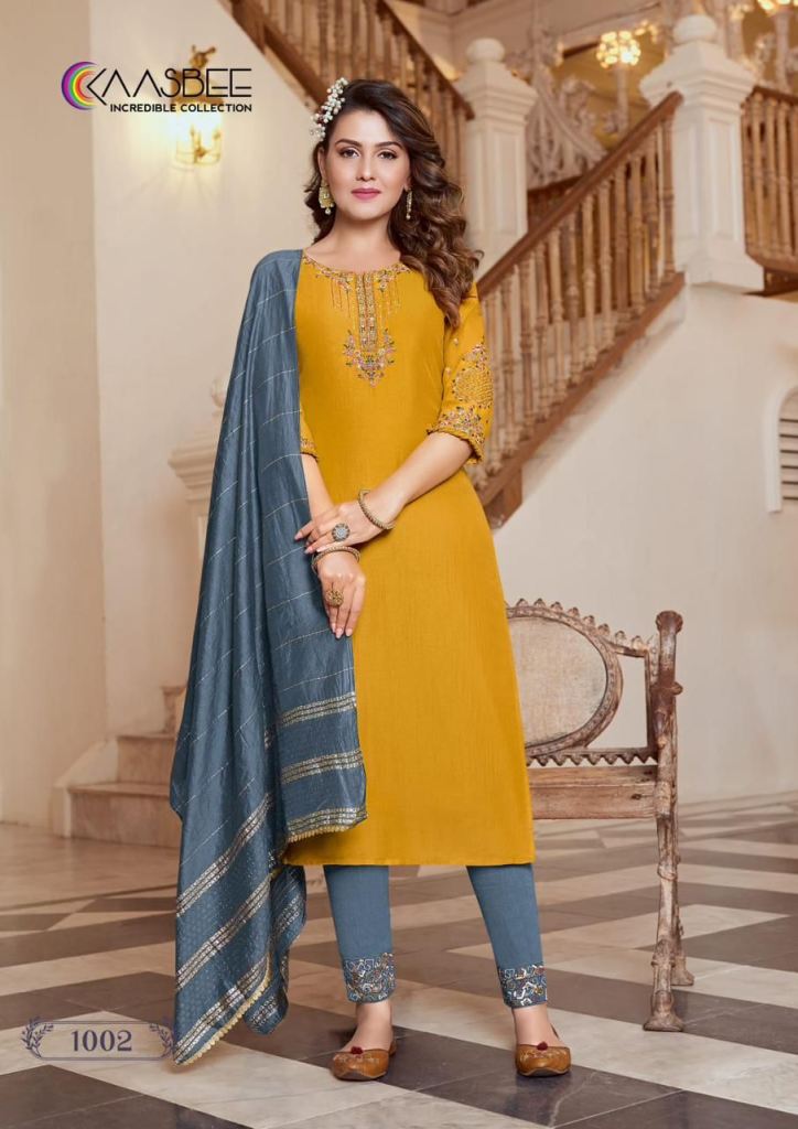 Kaasbee Shanvi Trending  Ready Made Kurti Pant With Dupatta Collection