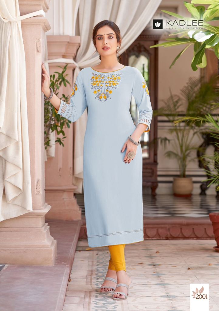 Kadlee Charvee Casual Wear Rayon Embroidery Kurti Collection