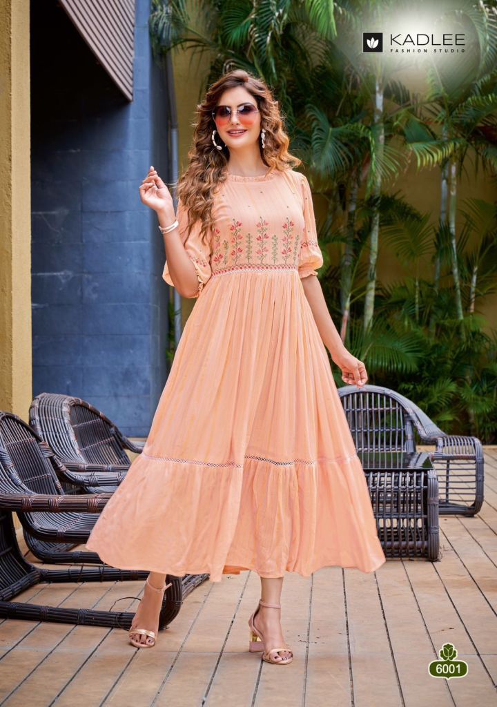  Kadlee Jennifer  Rayon Wrinkle Designer Fancy Gown Kurtis Collection